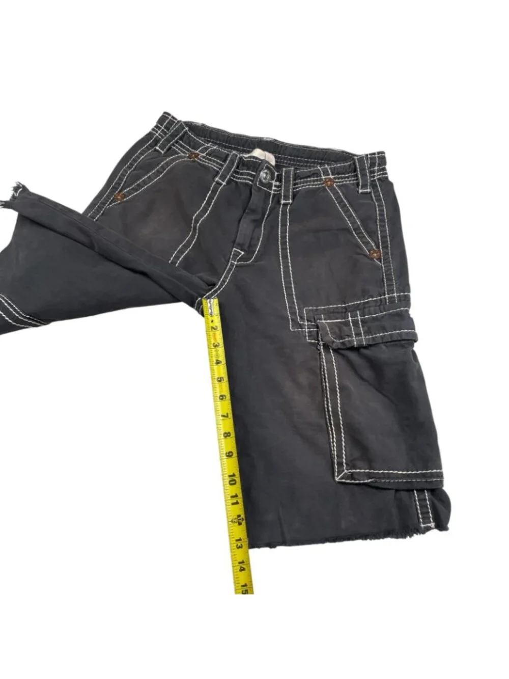 VTG True Religion Men's Y2K Thick Stitch Cut-Off Cargo Shorts Black • Size 30